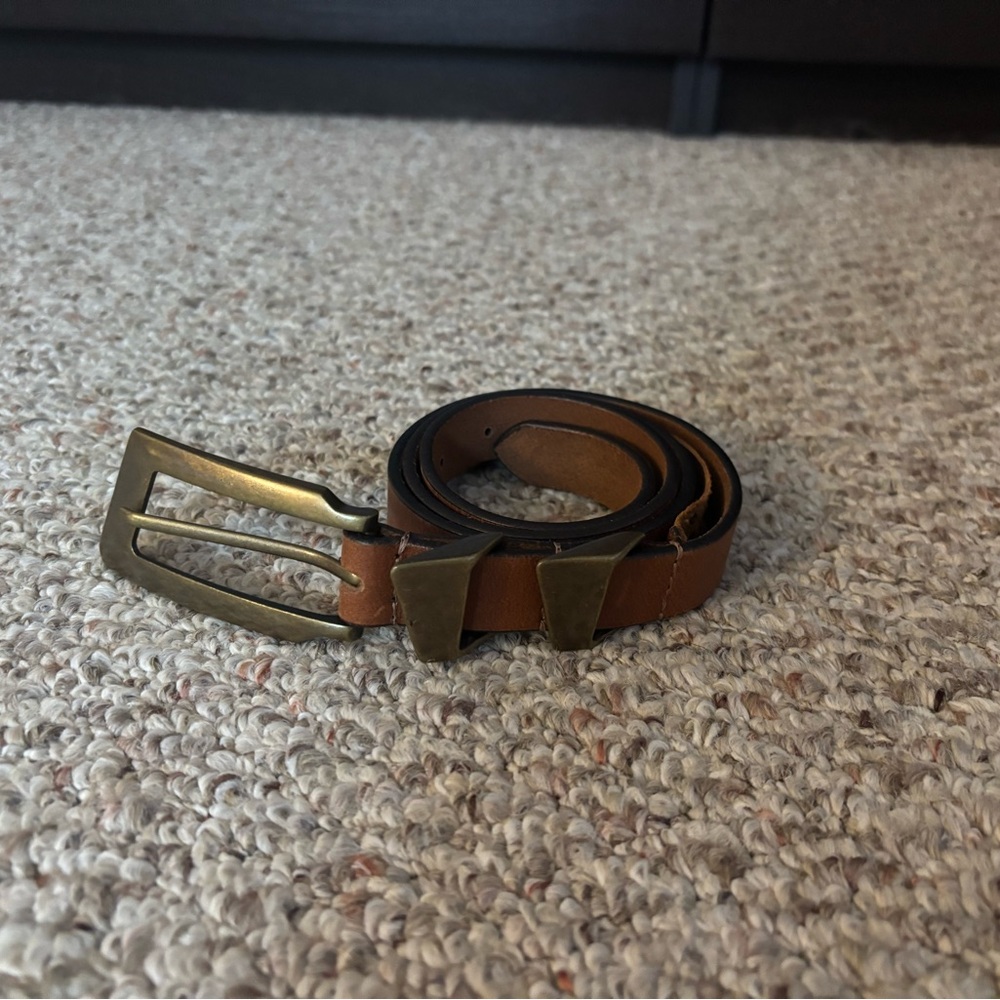 Free People Tan Leather Belt with Brass Buckle